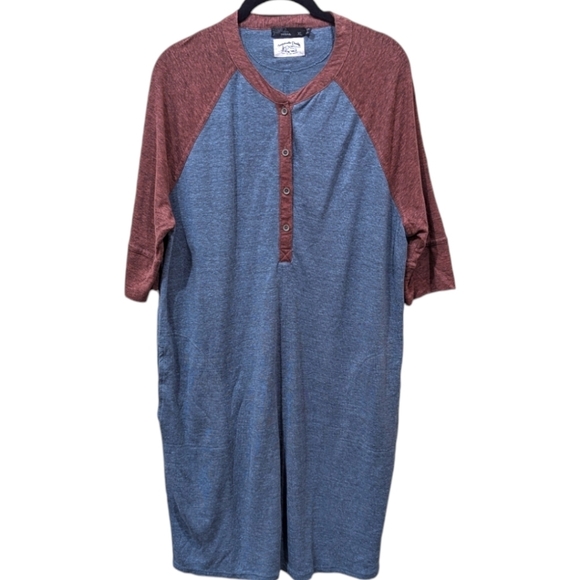 Prana Dresses & Skirts - Prana Women's Cozy Up Henley Dress with Pockets in Blue/Brown (XL)